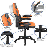 Black Gaming Desk and Orange/Black Racing Chair Set with Cup Holder, Headphone Hook & 2 Wire Management Holes
