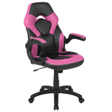 Black Gaming Desk and Pink/Black Racing Chair Set with Cup Holder, Headphone Hook & 2 Wire Management Holes