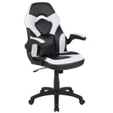 Black Gaming Desk and White/Black Racing Chair Set with Cup Holder, Headphone Hook & 2 Wire Management Holes