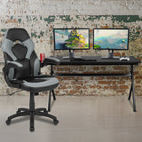 Gaming Desk and Gray/Black Racing Chair Set /Cup Holder/Headphone Hook/Removable Mouse Pad Top - 2 Wire Management Holes by Office Chairs PLUS