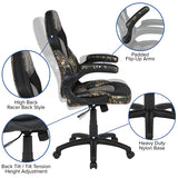 Red Gaming Desk and Camouflage/Black Racing Chair Set with Cup Holder and Headphone Hook