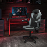 Red Gaming Desk and Gray/Black Racing Chair Set with Cup Holder and Headphone Hook by Office Chairs PLUS