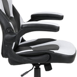 Black Gaming Desk and White/Black Racing Chair Set with Cup Holder, Headphone Hook, and Monitor/Smartphone Stand