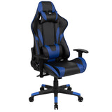Black Gaming Desk and Blue/Black Reclining Gaming Chair Set with Cup Holder, Headphone Hook & 2 Wire Management Holes