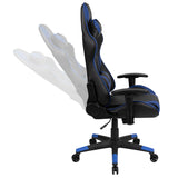 Black Gaming Desk and Blue/Black Reclining Gaming Chair Set with Cup Holder, Headphone Hook & 2 Wire Management Holes