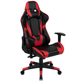 Black Gaming Desk and Red/Black Reclining Gaming Chair Set with Cup Holder, Headphone Hook & 2 Wire Management Holes