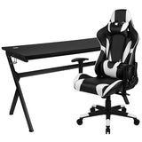 Gaming Desk and Black Reclining Gaming Chair Set /Cup Holder/Headphone Hook/Removable Mouse Pad Top - Wire Management