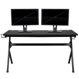 Gaming Desk and Gray/Black Reclining Gaming Chair Set /Cup Holder/Headphone Hook/Removable Mouse Pad Top - Wire Management