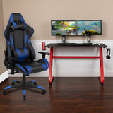 Red Gaming Desk and Blue Reclining Gaming Chair Set with Cup Holder and Headphone Hook by Office Chairs PLUS