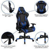 Red Gaming Desk and Blue Reclining Gaming Chair Set with Cup Holder and Headphone Hook