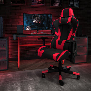 Red Gaming Desk and Red/Black Reclining Gaming Chair Set with Cup Holder and Headphone Hook by Office Chairs PLUS