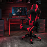 Red Gaming Desk and Red/Black Reclining Gaming Chair Set with Cup Holder and Headphone Hook by Office Chairs PLUS