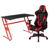 Red Gaming Desk and Red/Black Reclining Gaming Chair Set with Cup Holder and Headphone Hook