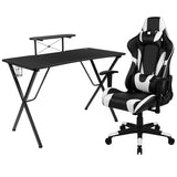 Black Gaming Desk and Black Reclining Gaming Chair Set with Cup Holder, Headphone Hook, and Monitor/Smartphone Stand