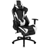 Black Gaming Desk and Black Footrest Reclining Gaming Chair Set with Cup Holder, Headphone Hook & 2 Wire Management Holes