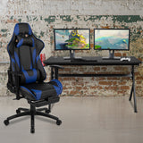 Gaming Desk and Blue Footrest Reclining Gaming Chair Set - Cup Holder/Headphone Hook/Removable Mouse Pad Top/Wire Management by Office Chairs PLUS