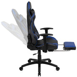 Gaming Desk and Blue Footrest Reclining Gaming Chair Set - Cup Holder/Headphone Hook/Removable Mouse Pad Top/Wire Management