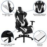 Red Gaming Desk and Black Footrest Reclining Gaming Chair Set with Cup Holder and Headphone Hook