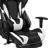 Red Gaming Desk and Black Footrest Reclining Gaming Chair Set with Cup Holder and Headphone Hook