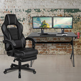 Black Gaming Desk with Cup Holder/Headphone Hook/2 Wire Management Holes & Black Reclining Back/Arms Gaming Chair with Footrest  by Office Chairs PLUS