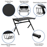 Black Gaming Desk with Cup Holder/Headphone Hook/2 Wire Management Holes & Red Reclining Back/Arms Gaming Chair with Footrest