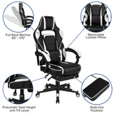 Black Gaming Desk with Cup Holder/Headphone Hook/2 Wire Management Holes & White Reclining Back/Arms Gaming Chair with Footrest