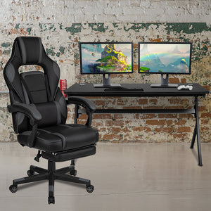 Gaming Desk with Cup Holder/Headphone Hook/Removable Mousepad Top & Black Reclining Back/Arms Gaming Chair with Footrest by Office Chairs PLUS