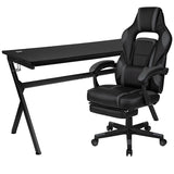 Gaming Desk with Cup Holder/Headphone Hook/Removable Mousepad Top & Black Reclining Back/Arms Gaming Chair with Footrest