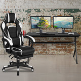Gaming Desk with Cup Holder/Headphone Hook/Removable Mousepad Top & White Reclining Back/Arms Gaming Chair with Footrest by Office Chairs PLUS