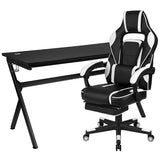 Gaming Desk with Cup Holder/Headphone Hook/Removable Mousepad Top & White Reclining Back/Arms Gaming Chair with Footrest