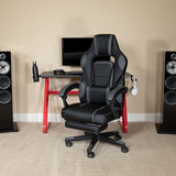 Red Gaming Desk with Cup Holder/Headphone Hook & Black Reclining Back/Arms Gaming Chair with Footrest by Office Chairs PLUS