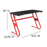Red Gaming Desk with Cup Holder/Headphone Hook & Red Reclining Back/Arms Gaming Chair with Footrest