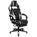 Red Gaming Desk with Cup Holder/Headphone Hook & White Reclining Back/Arms Gaming Chair with Footrest