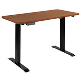 48"W x 24"D Mahogany Electric Height Adjustable Standing Desk with Black Mesh Swivel Ergonomic Task Office Chair