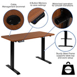 48"W x 24"D Mahogany Electric Height Adjustable Standing Desk with Black Mesh Swivel Ergonomic Task Office Chair