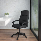 High Back Black Fabric Executive Swivel Office Chair with Two Line Horizontal Stitch Back and Arms by Office Chairs PLUS