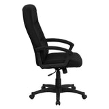 High Back Black Fabric Executive Swivel Office Chair with Two Line Horizontal Stitch Back and Arms