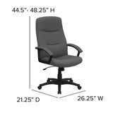 High Back Gray Fabric Executive Swivel Office Chair with Two Line Horizontal Stitch Back and Arms