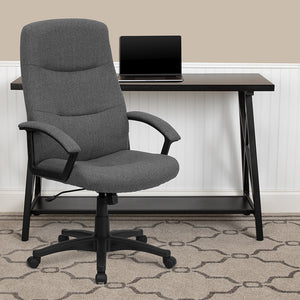 High Back Gray Fabric Executive Swivel Office Chair with Two Line Horizontal Stitch Back and Arms by Office Chairs PLUS