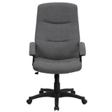High Back Gray Fabric Executive Swivel Office Chair with Two Line Horizontal Stitch Back and Arms
