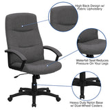 High Back Gray Fabric Executive Swivel Office Chair with Two Line Horizontal Stitch Back and Arms