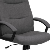 High Back Gray Fabric Executive Swivel Office Chair with Two Line Horizontal Stitch Back and Arms