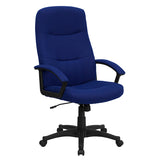 High Back Navy Blue Fabric Executive Swivel Office Chair with Two Line Horizontal Stitch Back and Arms