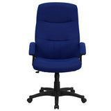 High Back Navy Blue Fabric Executive Swivel Office Chair with Two Line Horizontal Stitch Back and Arms