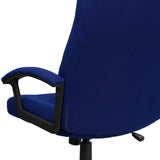 High Back Navy Blue Fabric Executive Swivel Office Chair with Two Line Horizontal Stitch Back and Arms