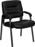 Executive Reception Chair | LeatherSoft Black Side Chair with Titanium Gray Powder Coated Frame