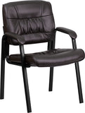 Brown LeatherSoft Executive Side Reception Chair with Black Metal Frame