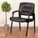 Brown LeatherSoft Executive Side Reception Chair with Black Metal Frame