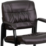 Brown LeatherSoft Executive Side Reception Chair with Black Metal Frame