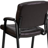 Brown LeatherSoft Executive Side Reception Chair with Black Metal Frame